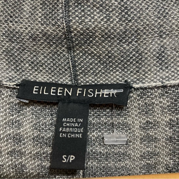 Eileen Fisher Grey Merino Wool Cardigan Size Small Abstract Plaid Open Front - Picture 8 of 9